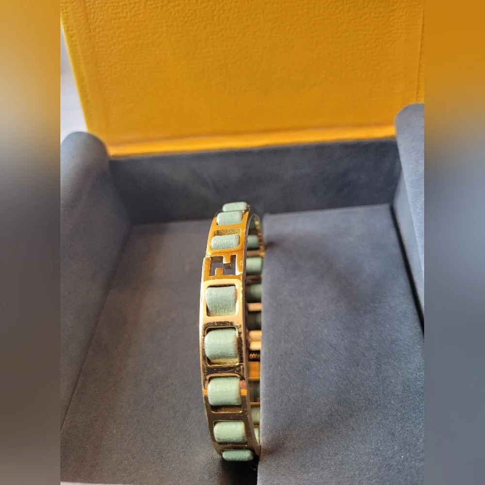 Fendi Gold Tone Green Bangle
